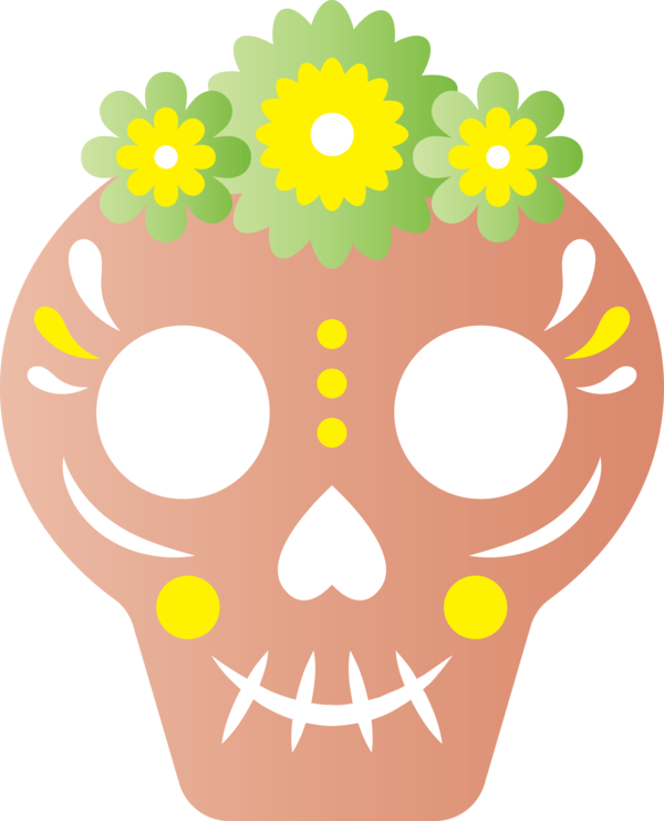 Transparent Day of the Dead Floral design Yellow Design for Día de Muertos for Day Of The Dead