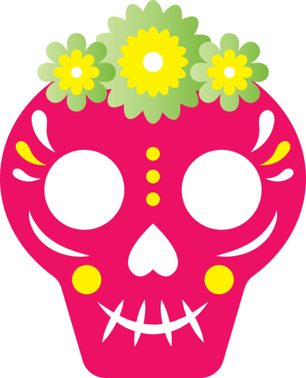 Transparent Day of the Dead Circle Floral design Yellow for Día de Muertos for Day Of The Dead