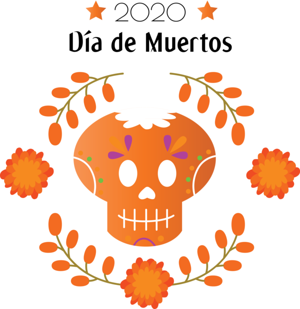 Transparent Day of the Dead Floral design Watercolor painting Orange for Día de Muertos for Day Of The Dead
