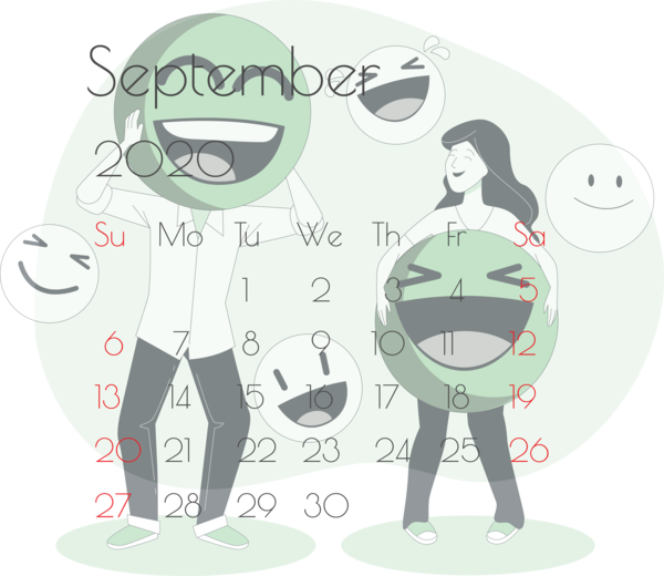 Transparent New Year Emoji Smiley Emoticon for Printable 2020 Calendar for New Year