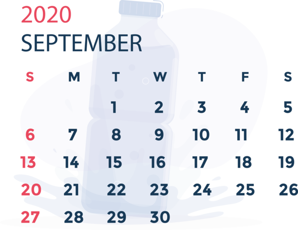 Transparent New Year Font Line Point for Printable 2020 Calendar for New Year