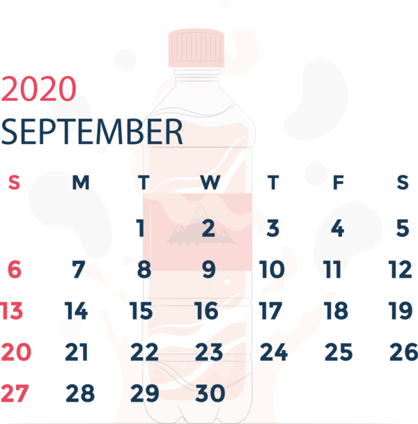 Transparent New Year Plastic bottle Plastic Water for Printable 2020 Calendar for New Year