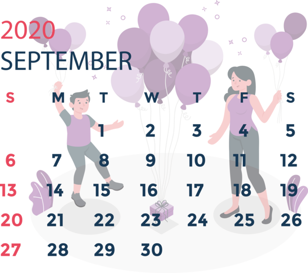 Transparent New Year Design Text Balloon for Printable 2020 Calendar for New Year