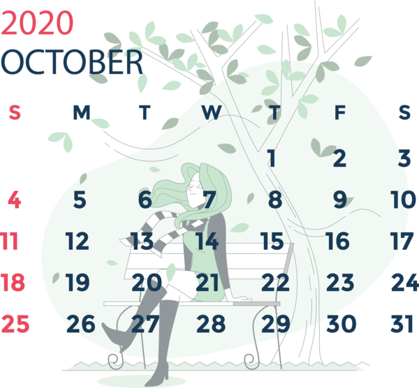 Transparent New Year Design Text Calendar System for Printable 2020 Calendar for New Year