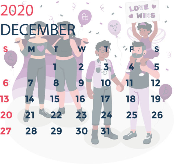 Transparent New Year Uniform Cartoon Parade for Printable 2020 Calendar for New Year