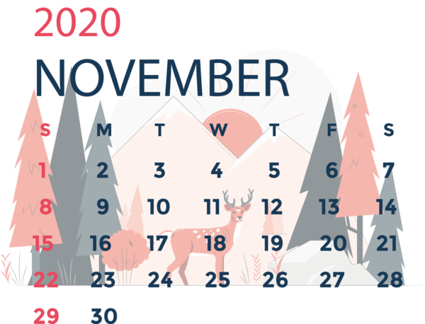Transparent New Year Design Text Line for Printable 2020 Calendar for New Year