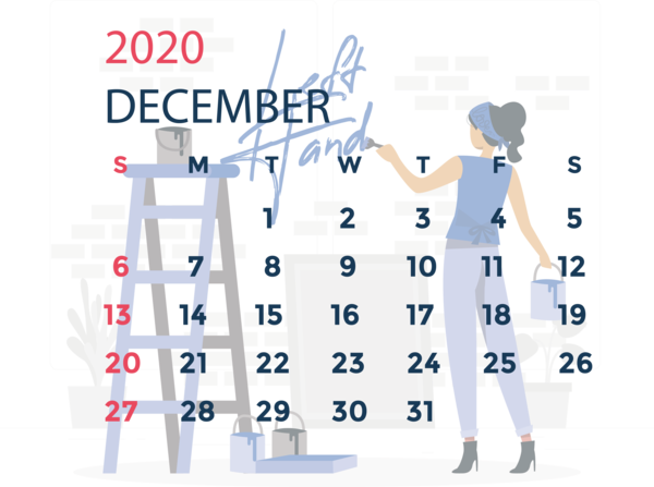 Transparent New Year Design Clothing Text for Printable 2020 Calendar for New Year