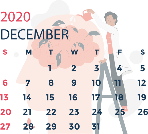 Transparent New Year Design Health Text for Printable 2020 Calendar for New Year