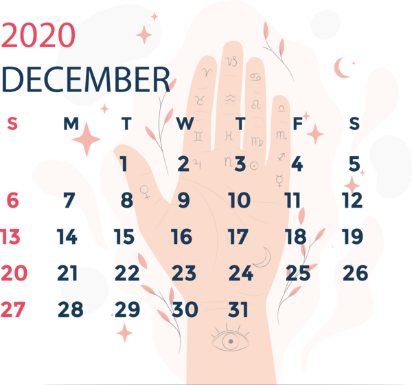 Transparent New Year Skin Font for Printable 2020 Calendar for New Year