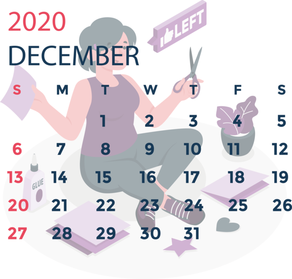 Transparent New Year Logo Purple Design for Printable 2020 Calendar for New Year