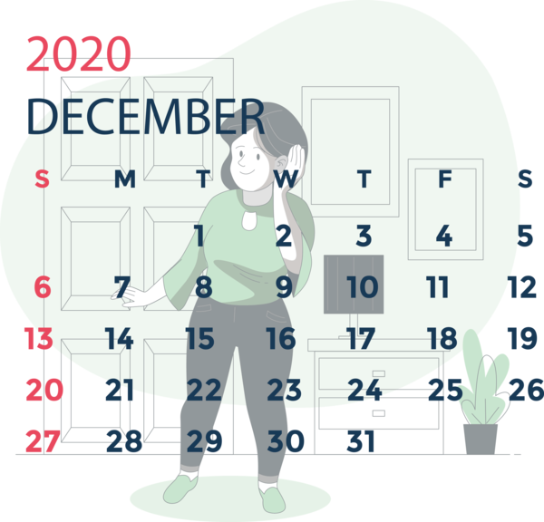 Transparent New Year Uniform Text for Printable 2020 Calendar for New Year