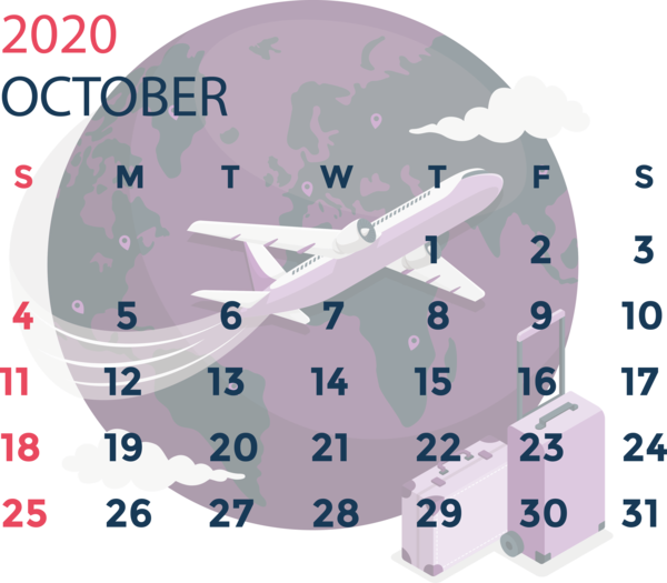 Transparent New Year Airplane Clock Purple for Printable 2020 Calendar for New Year