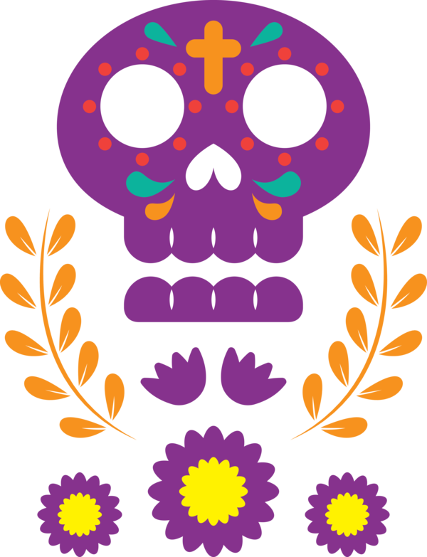 Transparent Day of the Dead Line art Drawing Watercolor painting for Día de Muertos for Day Of The Dead