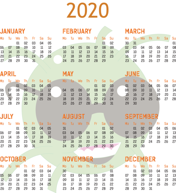 Transparent New Year Calendar System wallet calendar Font for Printable 2020 Calendar for New Year
