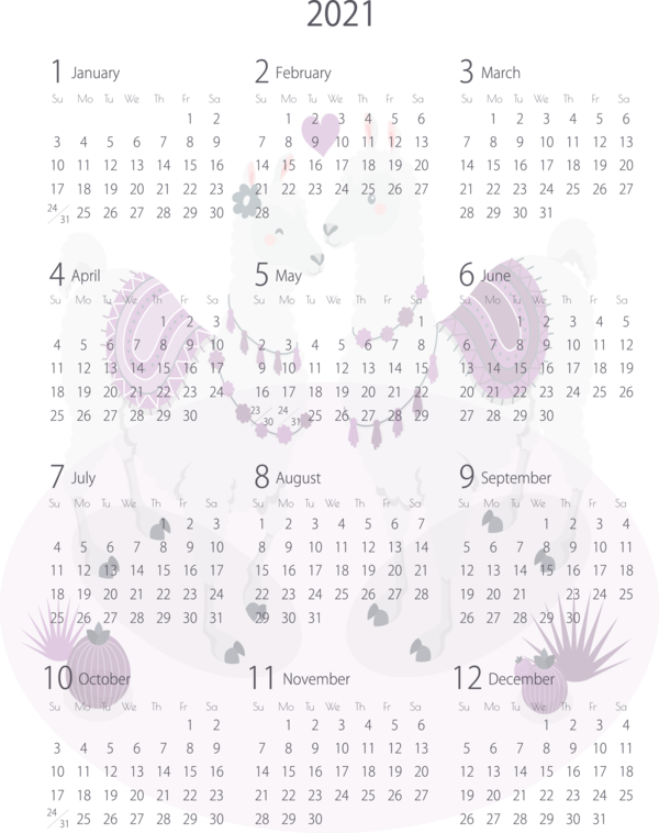 Transparent New Year Calendar System Pattern Font for Printable 2021 Calendar for New Year