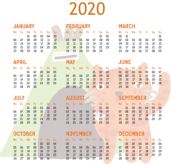 Transparent New Year Calendar System 2020 Month for Printable 2020 Calendar for New Year