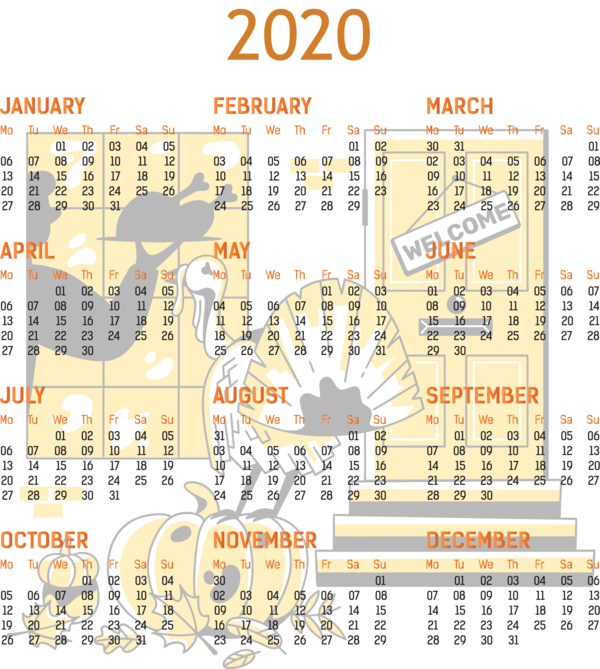Transparent New Year Line Font Point for Printable 2020 Calendar for New Year