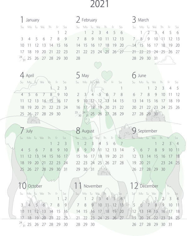 Transparent New Year Pattern Calendar System Line for Printable 2021 Calendar for New Year