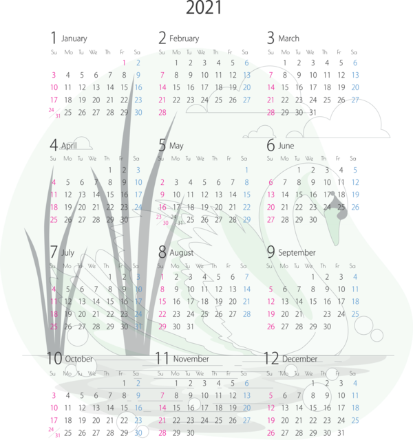 Transparent New Year Angle Design Line for Printable 2021 Calendar for New Year