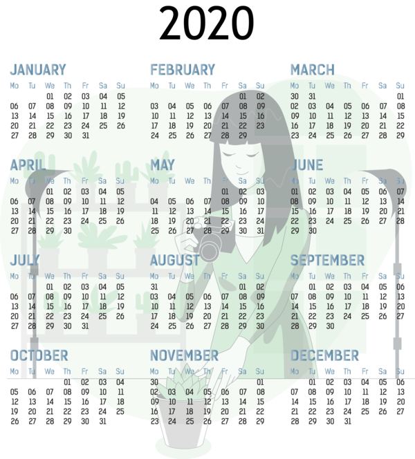 Transparent New Year Calendar System Font Line for Printable 2020 Calendar for New Year