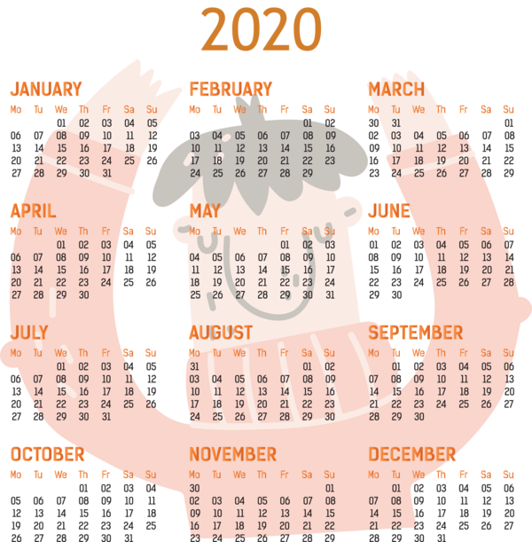 Transparent New Year Font Calendar System Line for Printable 2020 Calendar for New Year
