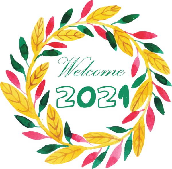 Transparent New Year Floral design Meter Font for Welcome 2021 for New Year