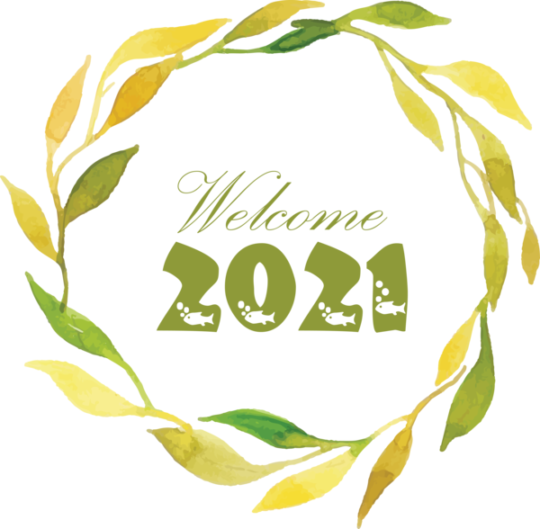 Transparent New Year Logo Floral design Yellow for Welcome 2021 for New Year