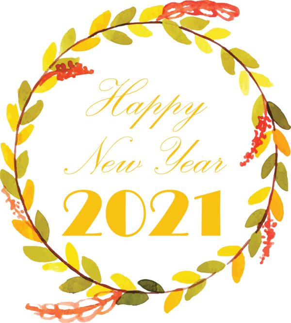 Transparent New Year Floral design St Hallett Yellow for Welcome 2021 for New Year