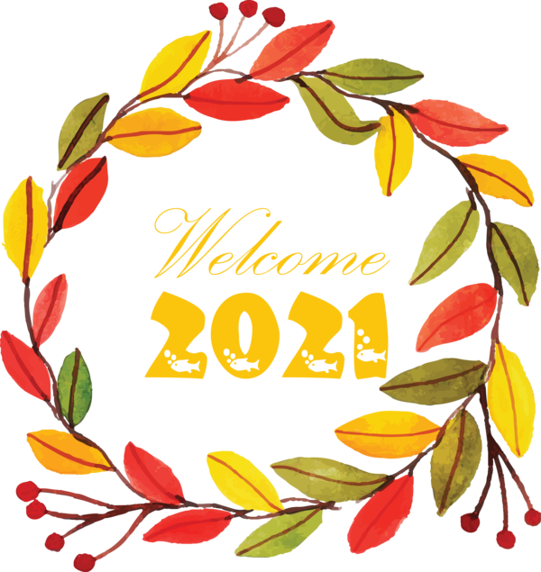 Transparent New Year Watercolor painting Watercolor Floral design for Welcome 2021 for New Year