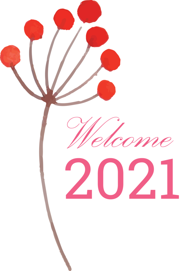 Transparent New Year Cut flowers Floral design Logo for Welcome 2021 for New Year