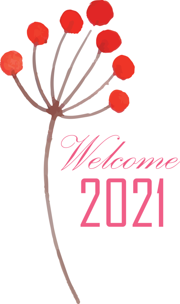 Transparent New Year Floral design Logo Cut flowers for Welcome 2021 for New Year
