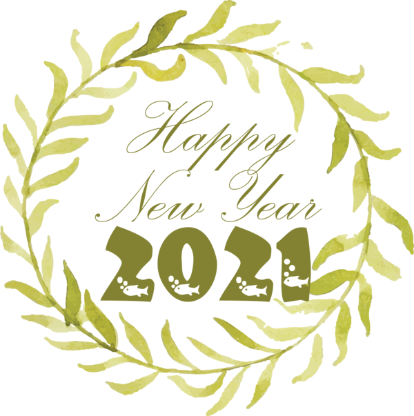Transparent New Year Floral design Line art Logo for Welcome 2021 for New Year