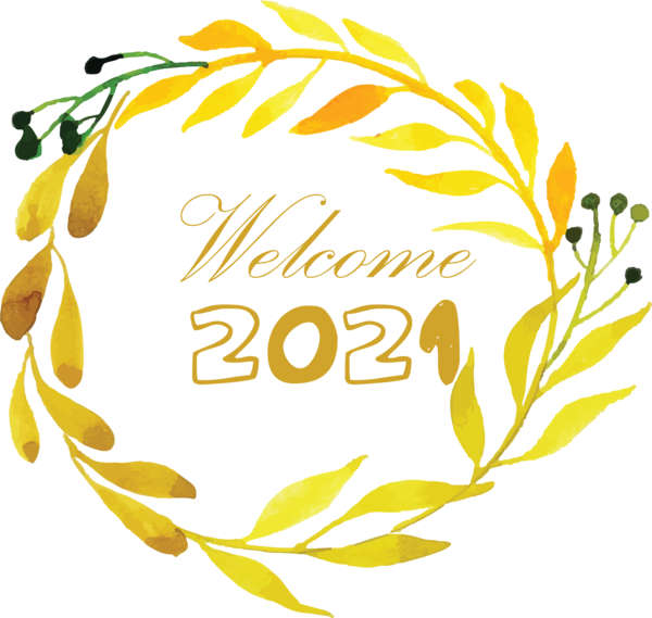 Transparent New Year Plant stem Floral design Leaf for Welcome 2021 for New Year