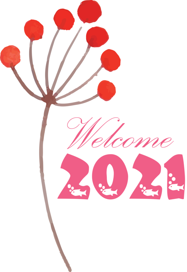 Transparent New Year Sticker Floral design Logo for Welcome 2021 for New Year