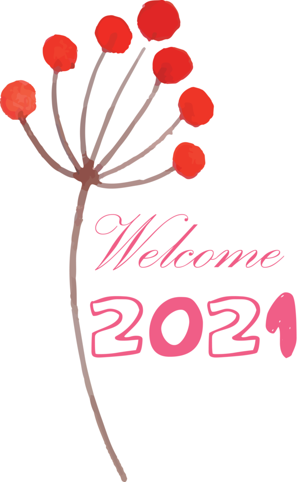 Transparent New Year Floral design Cut flowers Sticker for Welcome 2021 for New Year