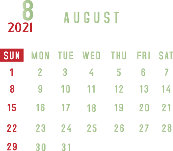 Transparent New Year Font Green Line for Printable 2021 Calendar for New Year
