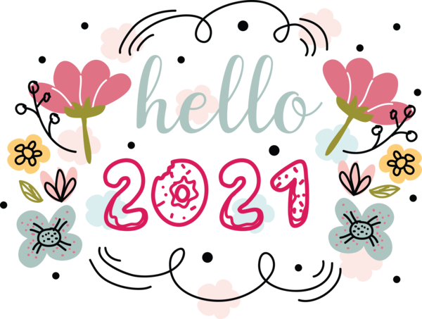 Transparent New Year Cartoon Floral design for Welcome 2021 for New Year