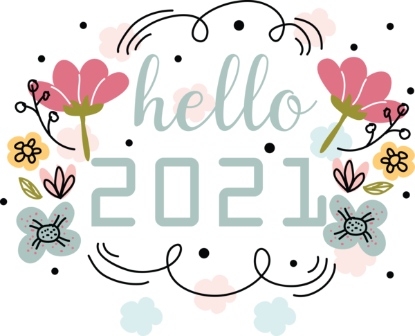 Transparent New Year Floral design Drawing Fan art for Welcome 2021 for New Year