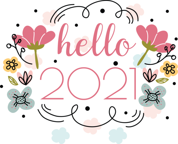 Transparent New Year Cartoon Floral design Drawing for Welcome 2021 for New Year