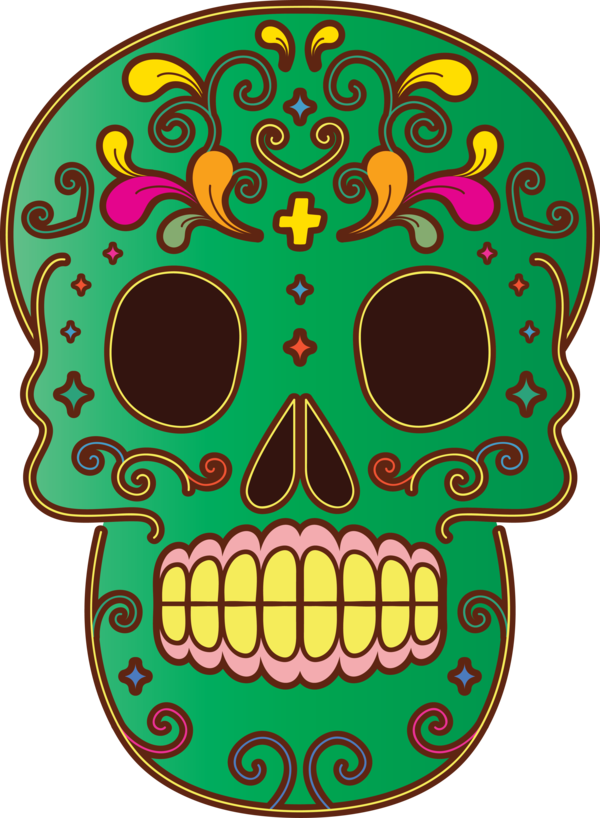 Transparent Day of the Dead Green Flower Pattern for Calavera for Day Of The Dead
