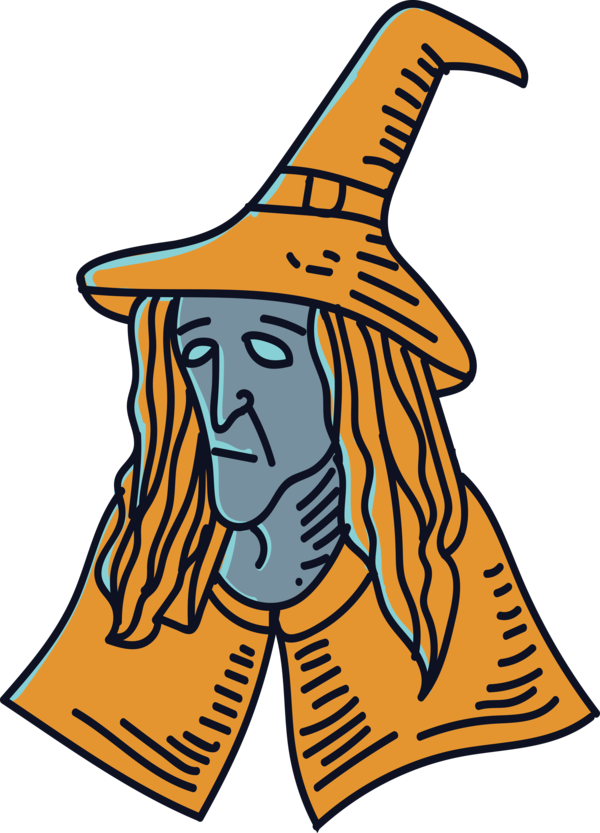 Transparent Halloween Line art Yellow Line for Witch for Halloween