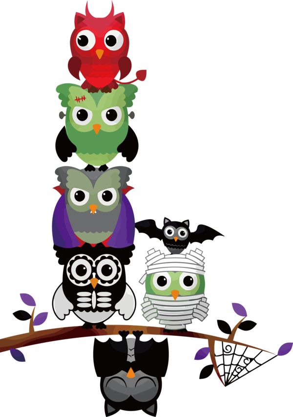 Transparent Halloween Owls Cartoon Comics for Black Cats for Halloween