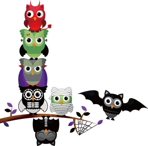 Transparent Halloween Owls Cartoon Birds for Black Cats for Halloween
