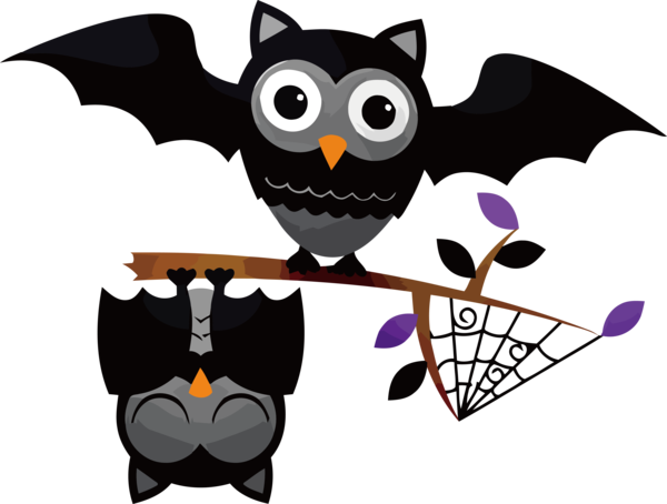 Transparent Halloween Owls Birds Cartoon for Black Cats for Halloween
