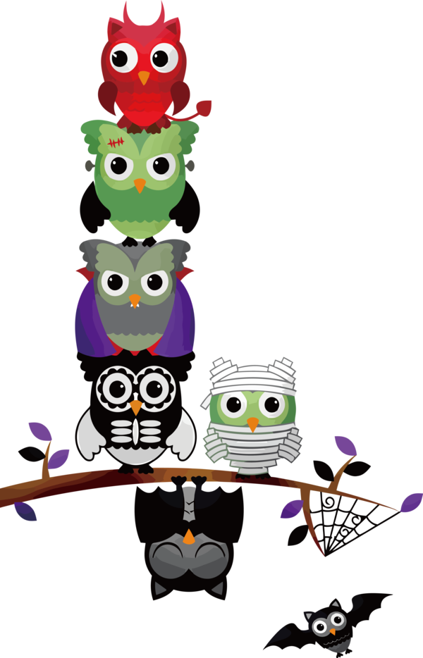 Transparent Halloween Owls Cartoon Birds for Black Cats for Halloween