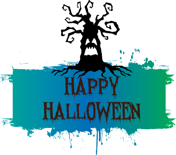 Transparent Halloween Logo Teal Tree for Happy Halloween for Halloween