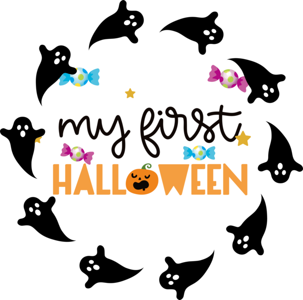 Transparent Halloween Logo Line art Watercolor painting for Happy Halloween for Halloween
