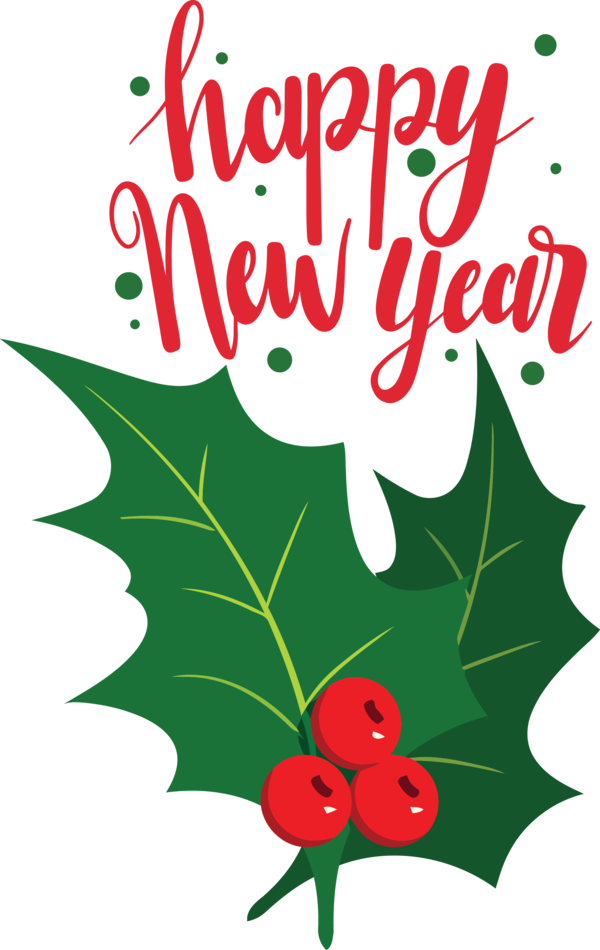 Transparent New Year Holly Floral design Leaf for Happy New Year 2021 for New Year
