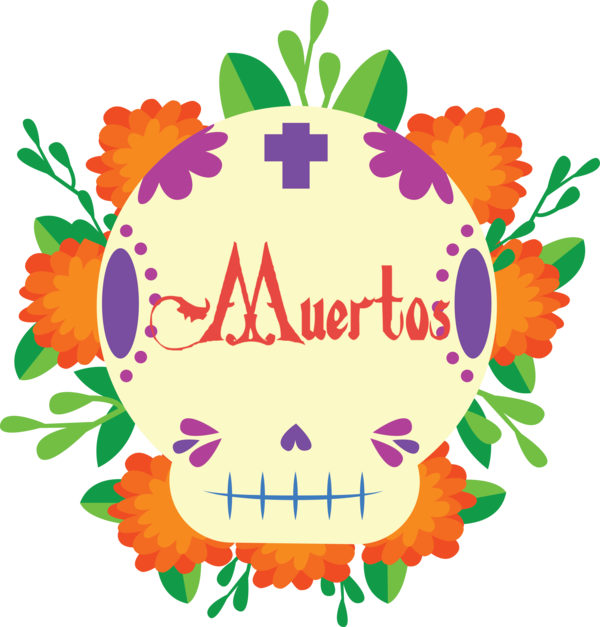 Transparent Day of Dead Floral design Watercolor painting Design for Día de Muertos for Day Of Dead