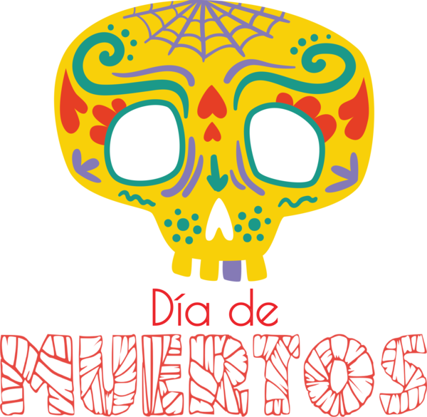 Transparent Day of the Dead Skull M Skull M Yellow for Día de Muertos for Day Of The Dead